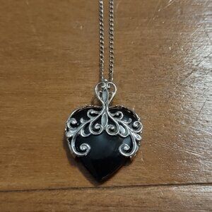 Onyx Heart Pendant Sterling Chain Necklace